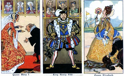 König Heinrich VIII. mit seinen beiden Töchtern, Maria I. und Elisabeth I., 1936