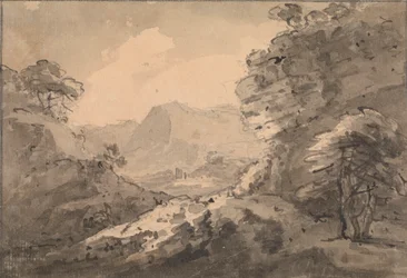 Gebirgslandschaft mit felsigem Felsen rechts