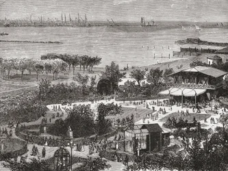 Öffentliche Gärten und Reede von Livorno, auch bekannt als Leghorn, Toskana, Italien im späten 19. Jahrhundert. Aus 