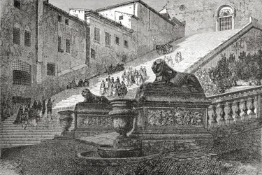 Treppe zur Basilika St. Maria in Aracoeli, Rom, Italien im späten 19. Jahrhundert. Aus 