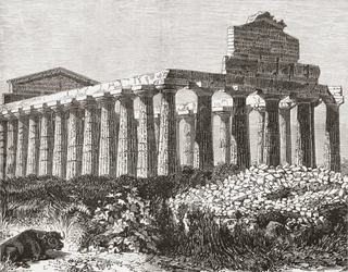 Tempel in Paestum, Italien im späten 19. Jahrhundert. Aus Italienische Bilder von Rev. Samuel Manning, veröffentlicht ca. 1890.