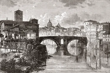 Die Pons Fabricius, oder Ponte dei Quattro Capi, und die Tiberinsel, Rom, Italien im späten 19. Jahrhundert. Aus Italienische Bilder von Rev. Samuel Manning, veröffentlicht um 1890.
