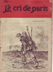 Illustration von Ricardo Flores (1878-1918) für das Cover von Le Cri de Paris, 07/05/16 - Corvee de pinard „Zu dem Preis, den sie verlangen, könnten sie es auch nach Hause tragen!“ - Krieg von 14-18, Wein, Soldatenleben, Kantine rollende Suppe, Versorgung 