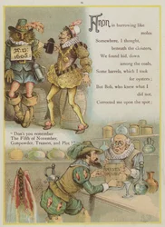 Seite aus Upstream von Richard Andre, Guy Fawkes und die Schießpulververschwörung