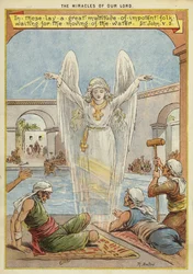 Die Wunder Christi: Kranke Menschen warten auf die Bewegung des Wassers durch einen Engel