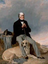 Porträt eines Gentlemans mit seinem Labrador