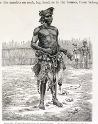Azandeh (Nyam-Nyam) Binsa oder Hexendoktor, gestochen von Jahrmargt, aus 