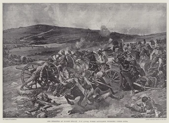 Das Unglück bei Koorn Spruit, die Royal Horse Artillery bedient ihre Kanonen (Lithografie)