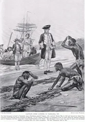Kapitän Cook landet in Tasmanien, 1777, Illustration aus 