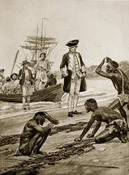 Kapitän Cook landet in Tasmanien, 1777, Illustration aus 