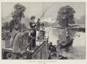 Angeln von einem Hausboot