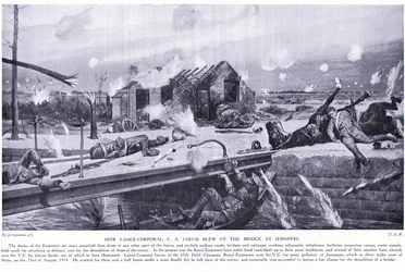 Wie Lance Corporal C A Jarvis eine Brücke bei Jemappes in der Nähe von Mons sprengte und das Victoria-Kreuz gewann, August 1914