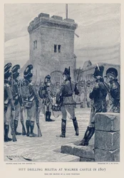 Pitt drillt Miliz am Walmer Castle im Jahr 1803
