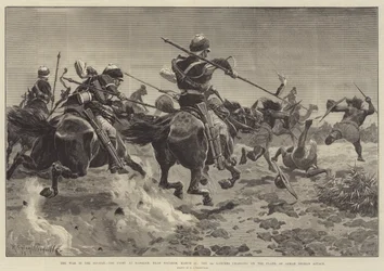 Der Krieg im Sudan, der Kampf bei Hasheen, nahe Souakim, 20. März, die 5. Lanzenreiter greifen die Flanke von Osman Dignas Angriff an