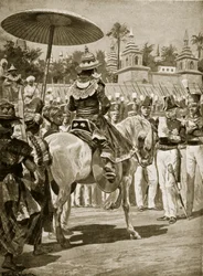 Die Kapitulation von Rangoon an die Briten, 1824, Illustration aus 