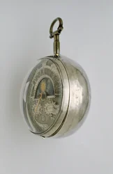 Seitenansicht einer Paargehäuse-Uhr, ca. 1685