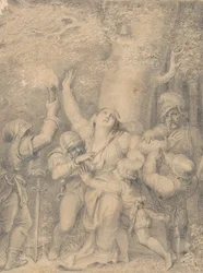 Königin Margarete von Anjou mit dem Prinzen, ihrem Sohn, von Räubern im Wald ihrer Insignien beraubt