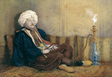 Porträt von Sir Thomas Philips in orientalischer Tracht, mit einer Wasserpfeife ruhend