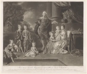 Porträt Georgs III., König des Vereinigten Königreichs, und seiner Familie. Ihre allerheiligsten Majestäten Georg III. und Königin Charlotte (Titel auf dem Objekt)