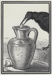 Die Krähe und der Krug (Gravur)
