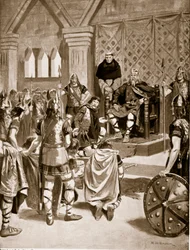 Trophäen von Karl dem Großen, präsentiert an Offa von Mercia, Illustration aus 