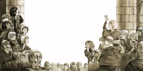 Jungen von rivalisierenden Schulen schreien sich bei den als 