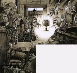 Die Ritter der Tafelrunde sehen eine Vision des Heiligen Grals