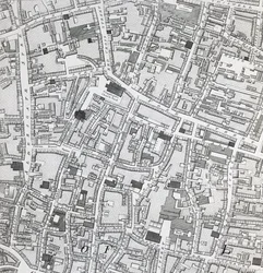 Straßenkarte von London um die Guildhall, ca. 1795