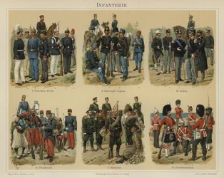 Infanterie europäischer Armeen (Farblithografie)