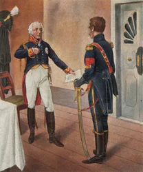 Der preußische General Courbière, Kommandant von Graudenz, und der französische Unterhändler Savary