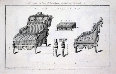 Bergère-Sessel im türkischen Stil, aus Oeuvres diverses de Lalonde, decorateur et dessinateur, veröffentlicht 1780-96