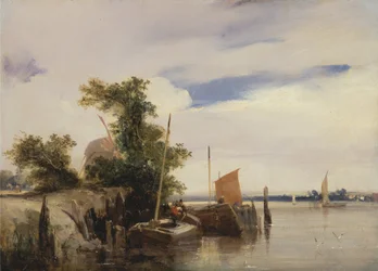 Lastkähne auf einem Fluss