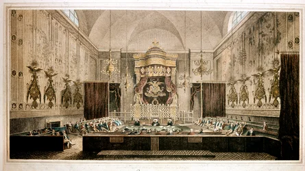 Ansicht des House of Lords, Oberhaus des Parlaments von Großbritannien. Gravur von Rothwell. 19. Jahrhundert Parker Gallery, London