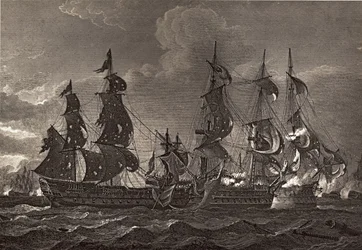 HMS Captain entert die San Nicholas und die San Josef, Illustration aus 