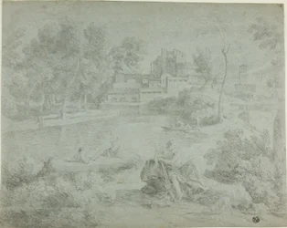 Italienische Landschaft mit Badenden