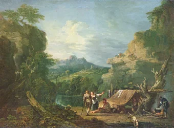 Landschaft mit Banditen um ein Zelt