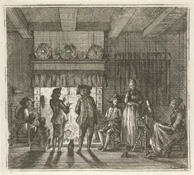 Interieur mit Figuren am offenen Kamin
