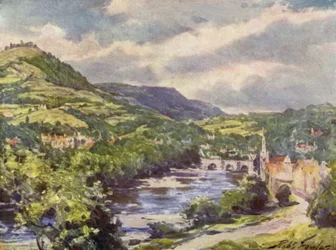 Blick auf Llangollen (Farblitho)