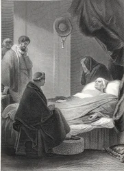 Der Tod von Kardinal Wolsey, graviert von A.H. Payne