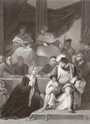 Prozess der Ehe von Heinrich VIII., graviert von A.H. Payne (Lithografie)