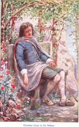 Christian schläft im Laubengang, aus The Pilgrims Progress, veröffentlicht von John F Shaw & Co, um 1900