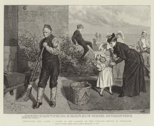 Unschuld und Verbrechen, eine Szene im Garten des Strafgefängnisses in Portland