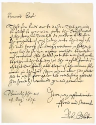 Brief von Admiral Robert Blake an die Kommissare der Admiralität, 25. August 1654