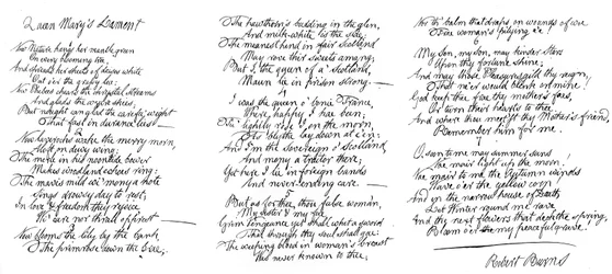 Queen Marys Klage, Gedicht in der Handschrift von Robert Burns, spätes 18. Jahrhundert, 1840