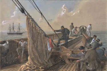 Vorderdeck der Great Eastern geräumt für den ersten Versuch zu greifen, 1865-66