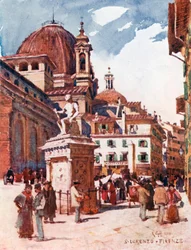 Piazza S Lorenzo mit der Statue von Giovanni delle Bande Nere