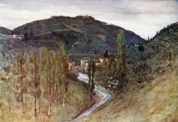 Das Tal des Mugnone, unterhalb von Fiesole, mit Monte Rinaldini und der Ponte Alla Badia