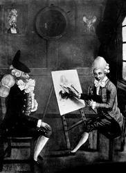 Der Macaroni-Maler oder Billy Dimple sitzt für sein Bild, 1770
