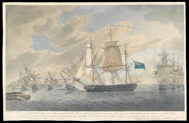Ansicht der feindlichen Flotte am Eingang des Flusses Charent, frühes 19. Jahrhundert
