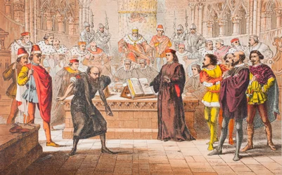 Shylock spricht in Der Kaufmann von Venedig, Akt IV, Szene I, 